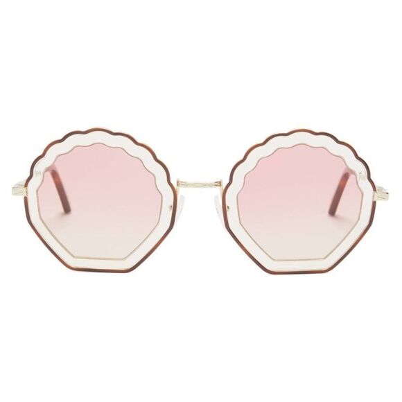 NEW Chloé Eyewear Tally seashell-frame sunglasses Gold/pink Shaded - Picture 3 of 11